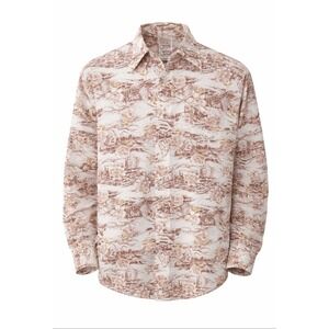 Vintage Cimone Mens Toile Floral Print Button Up Shirt Brown Tan 70s Style XL